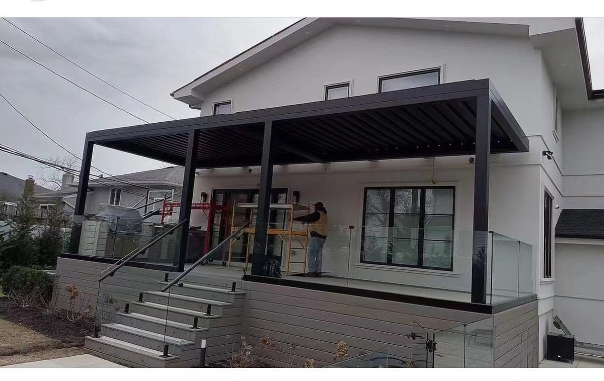 Roof deck pergola with LED strip lighting - China project