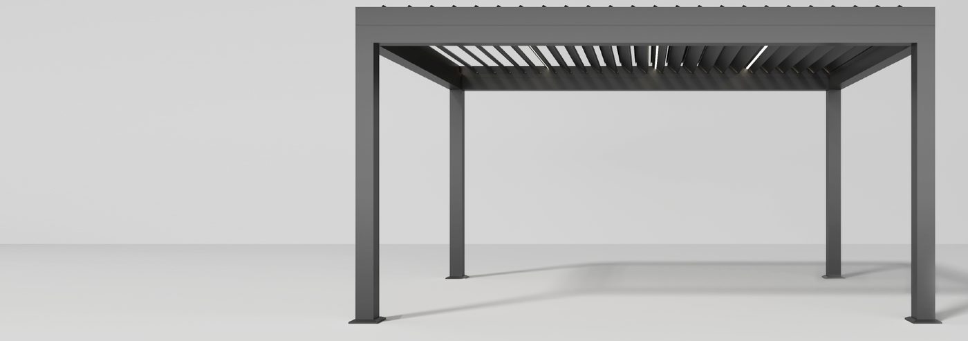 White RAL 9016 aluminium louvered pergola design